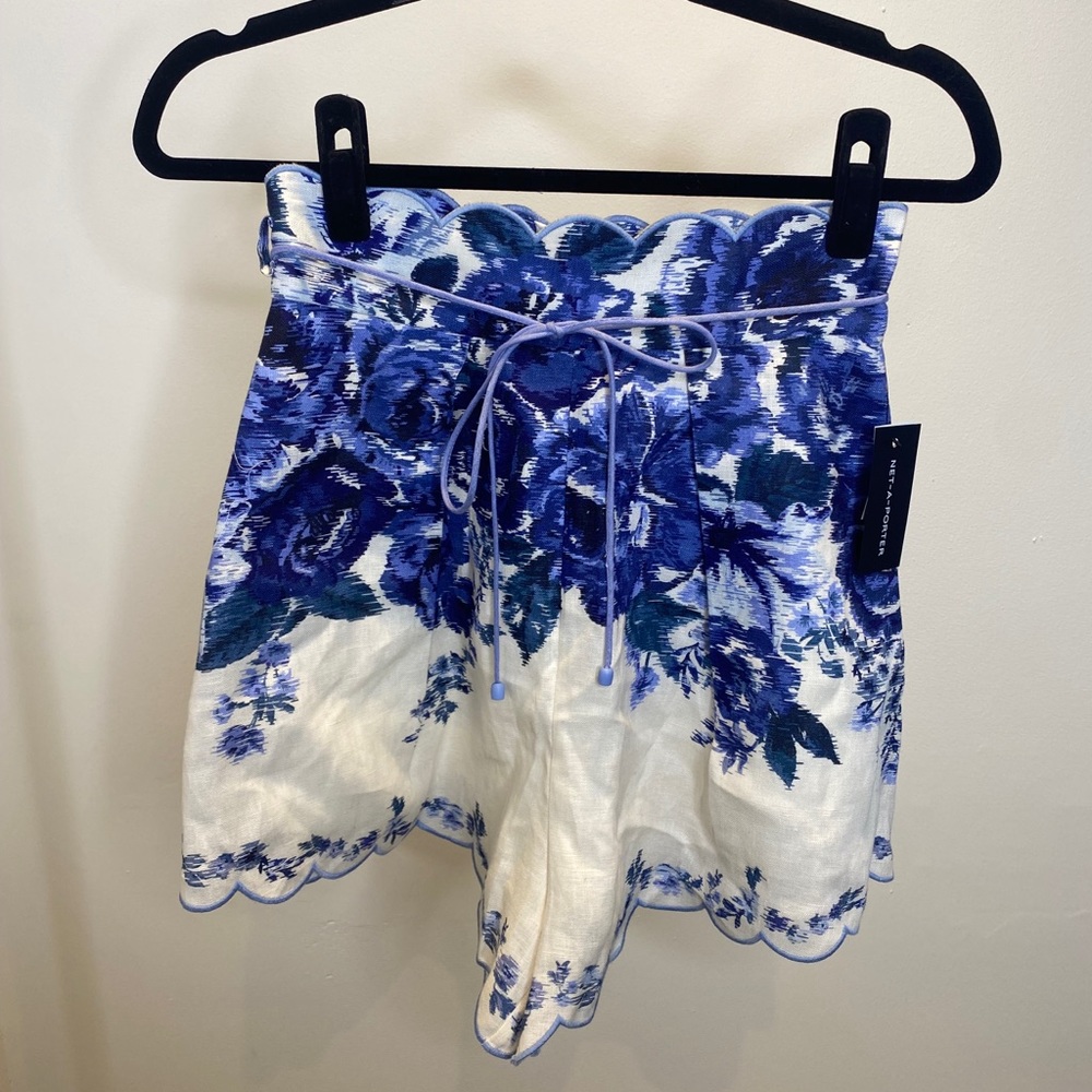 Zimmerman Aliane scalloped floral linen shorts